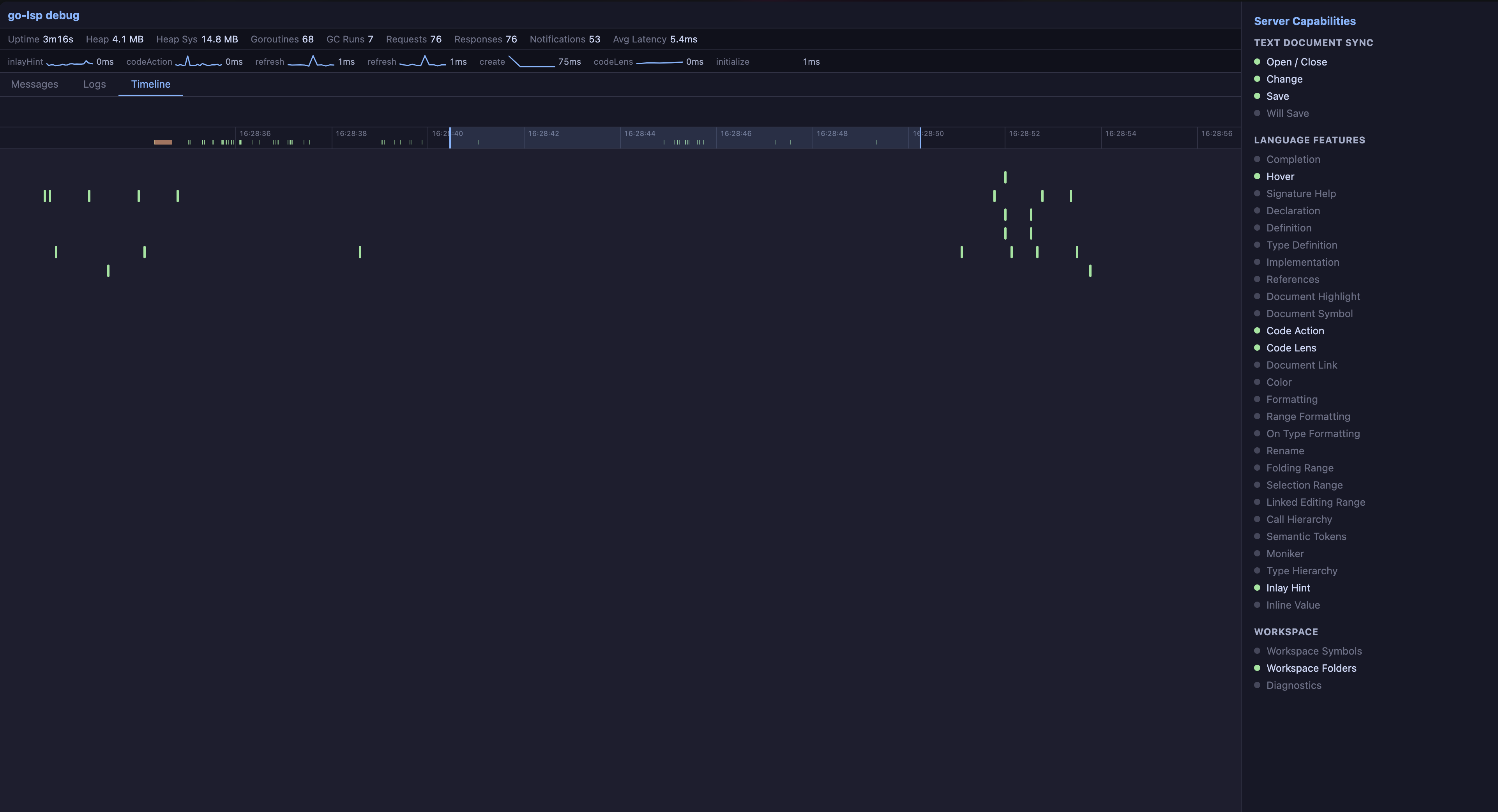 Debug UI timeline view