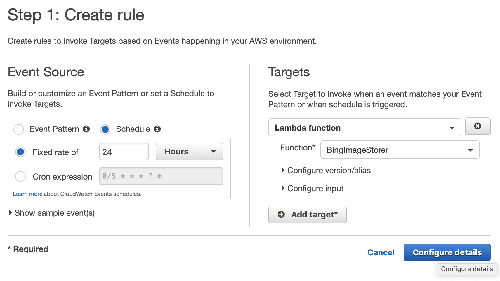 Creating the CloudWatch rul