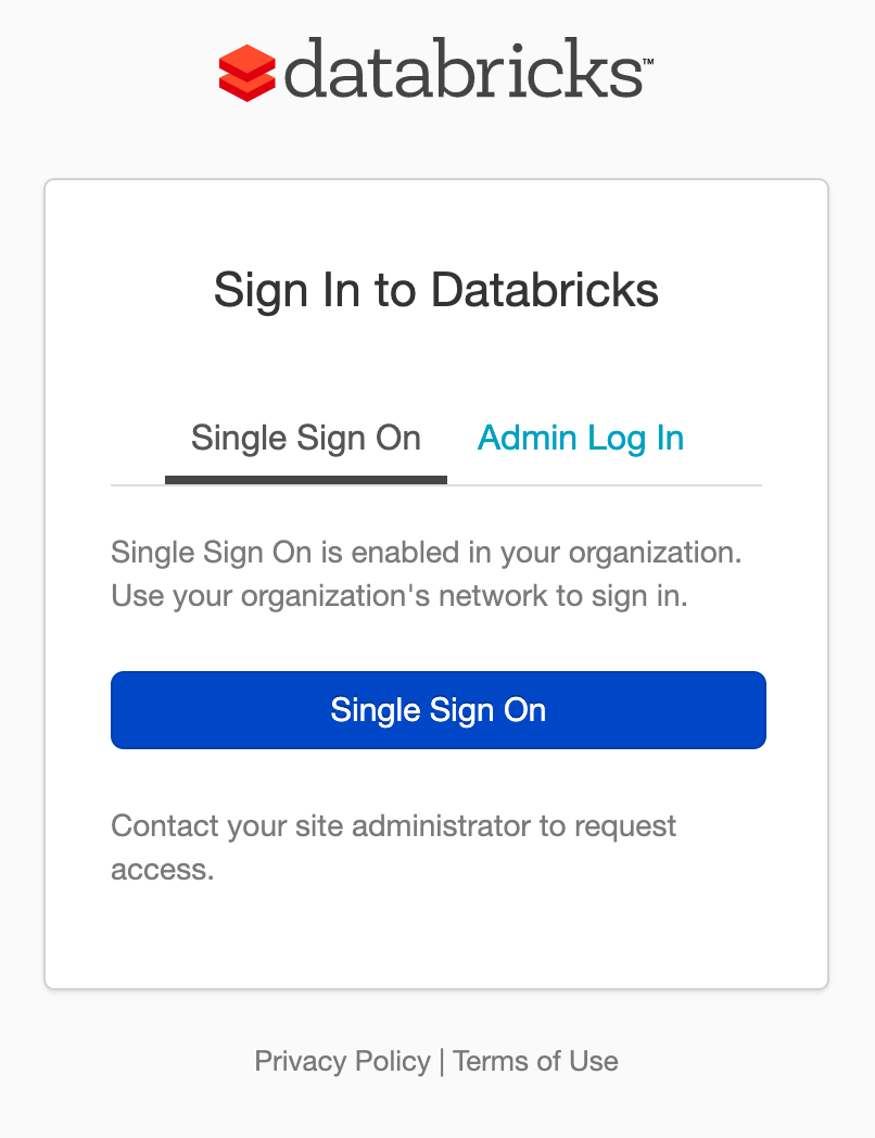 Databricks Admin Console - SSO Logi