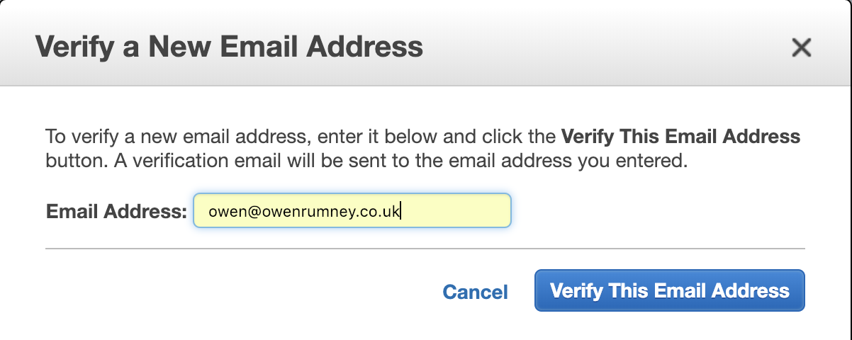 Verify an Email Address dialo